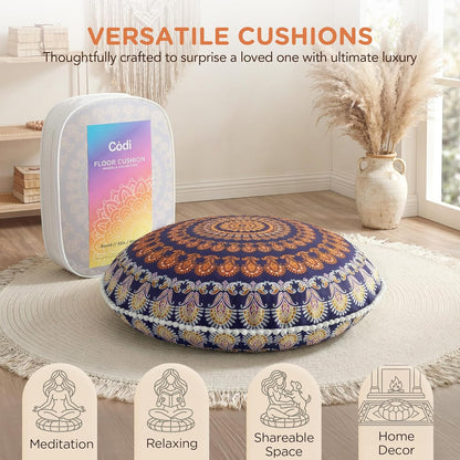 Meditation Floor Pillow Set of 2, Round Large Pillows Seating for Adults, Bohemian Mandala Circle Cushion for Outdoor Fireplace Yoga Living Room, 32 Inch, Memory Foam Added, Purple Orchid NEW