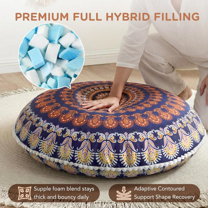 Meditation Floor Pillow Set of 2, Round Large Pillows Seating for Adults, Bohemian Mandala Circle Cushion for Outdoor Fireplace Yoga Living Room, 32 Inch, Memory Foam Added, Purple Orchid NEW