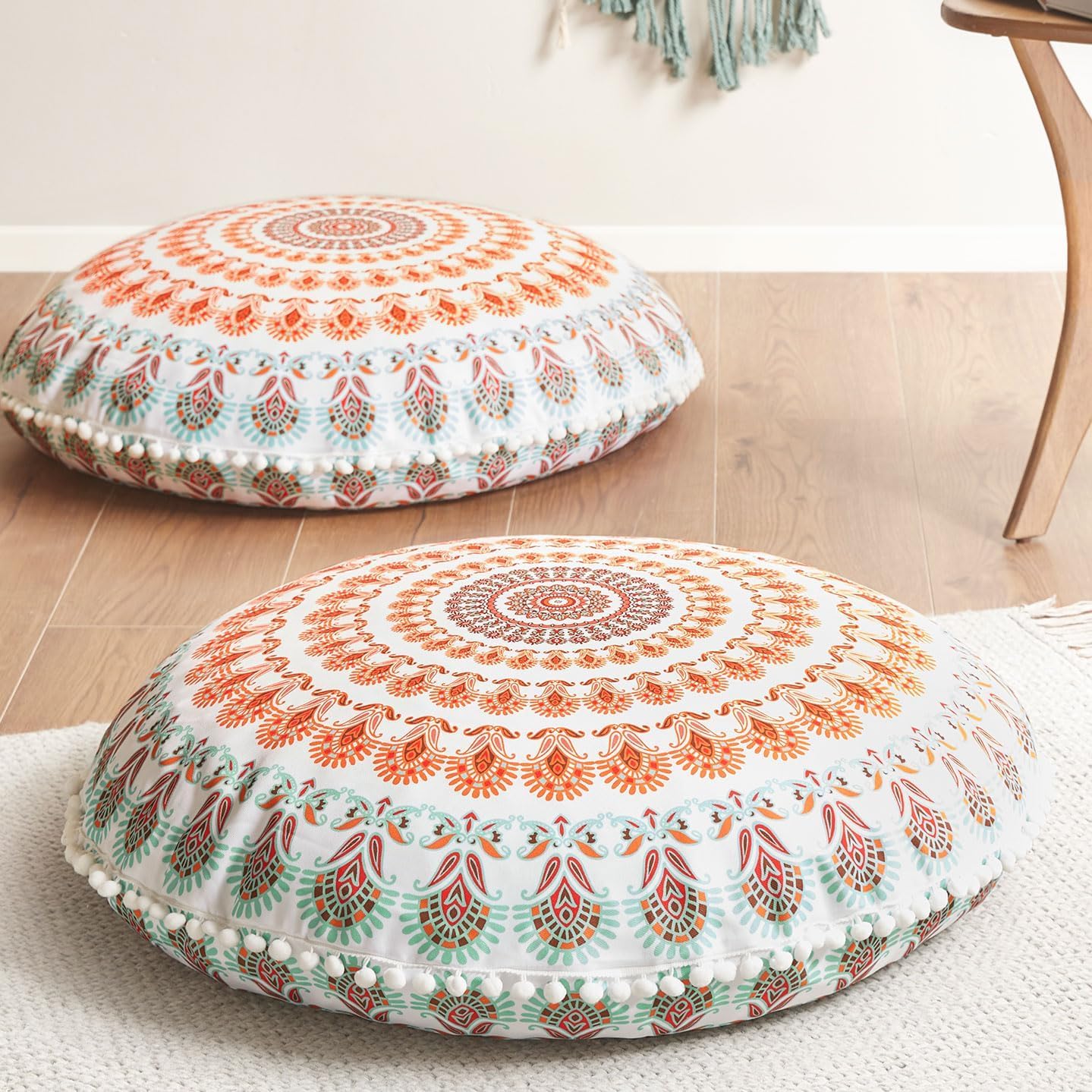 Meditation Floor Pillow Set of 2, Round Large Pillows Seating for Adults, Bohemian Mandala Circle Cushion for Outdoor Fireplace Yoga Living Room, 32 Inch, Memory Foam Added, Purple Orchid NEW