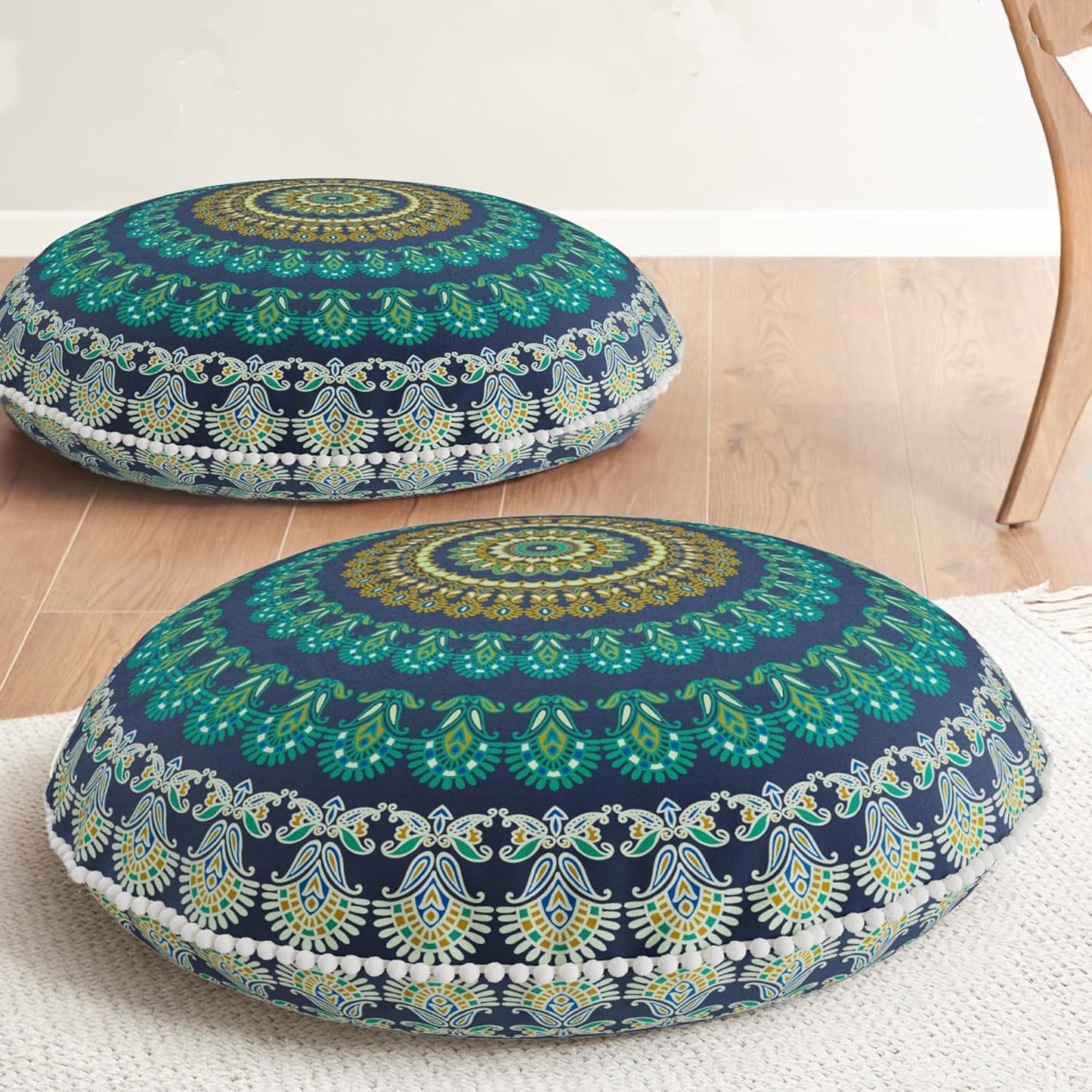 Meditation Floor Pillow Set of 2, Round Large Pillows Seating for Adults, Bohemian Mandala Circle Cushion for Outdoor Fireplace Yoga Living Room, 32 Inch, Memory Foam Added, Purple Orchid NEW