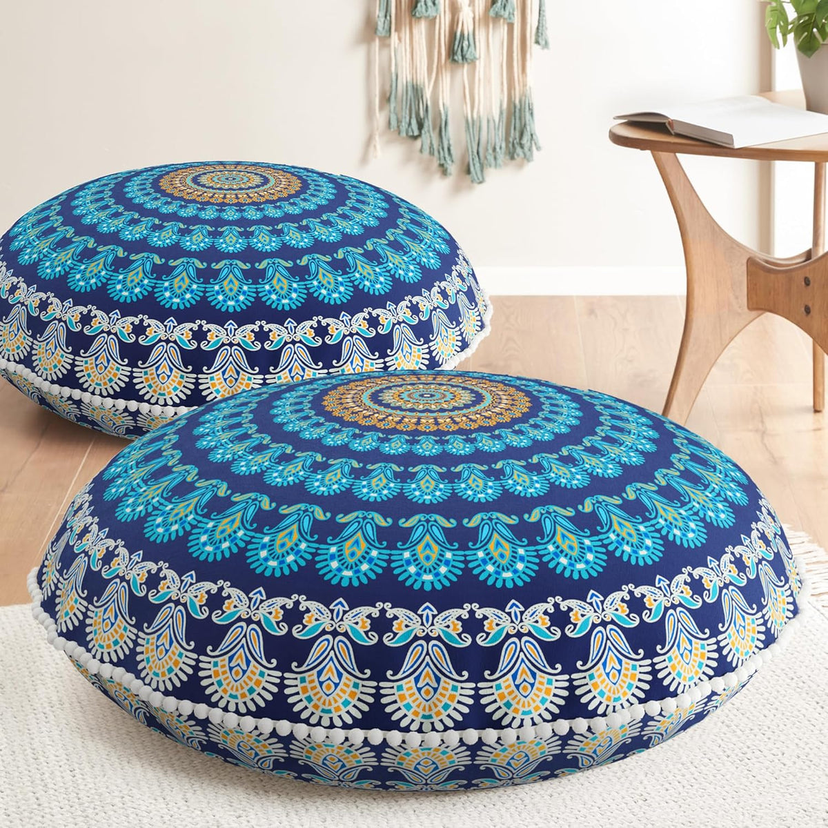 Meditation Floor Pillow Set of 2, Round Large Pillows Seating for Adults, Bohemian Mandala Circle Cushion for Outdoor Fireplace Yoga Living Room, 32 Inch, Memory Foam Added, Purple Orchid NEW