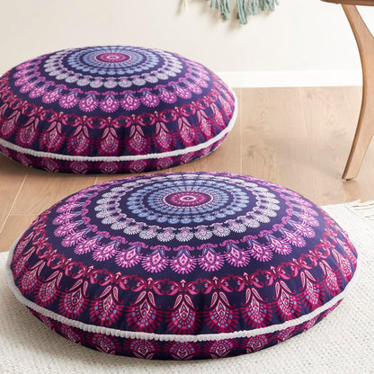 Meditation Floor Pillow Set of 2, Round Large Pillows Seating for Adults, Bohemian Mandala Circle Cushion for Outdoor Fireplace Yoga Living Room, 32 Inch, Memory Foam Added, Purple Orchid NEW