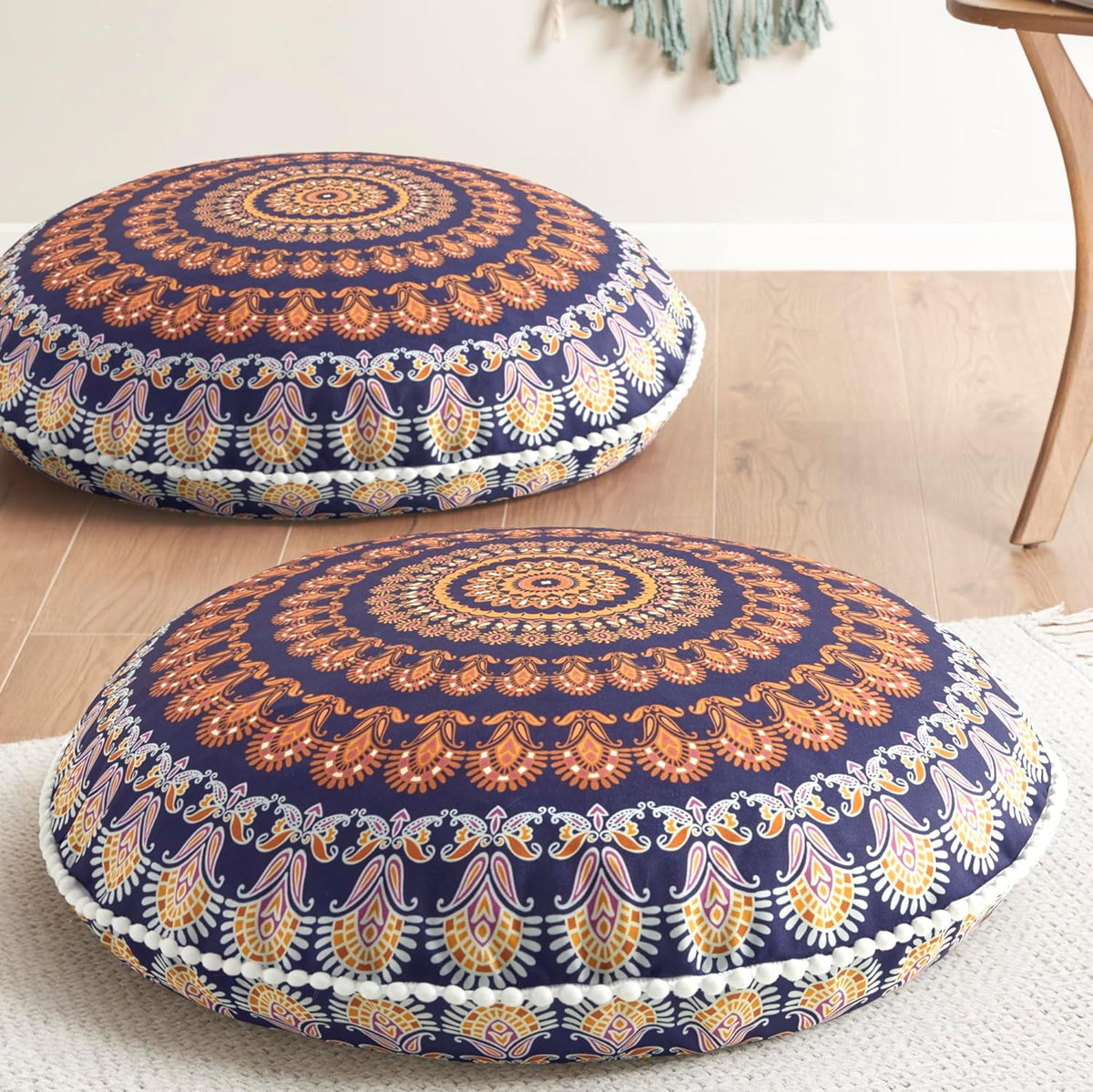 Meditation Floor Pillow Set of 2, Round Large Pillows Seating for Adults, Bohemian Mandala Circle Cushion for Outdoor Fireplace Yoga Living Room, 32 Inch, Memory Foam Added, Purple Orchid NEW