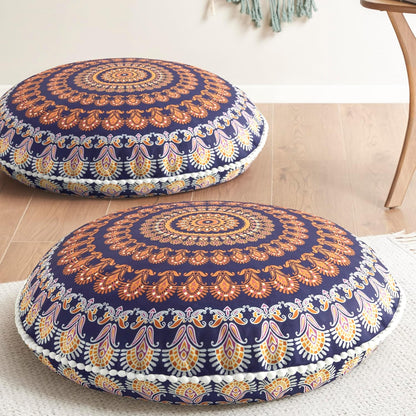 Meditation Floor Pillow Set of 2, Round Large Pillows Seating for Adults, Bohemian Mandala Circle Cushion for Outdoor Fireplace Yoga Living Room, 32 Inch, Memory Foam Added, Purple Orchid NEW
