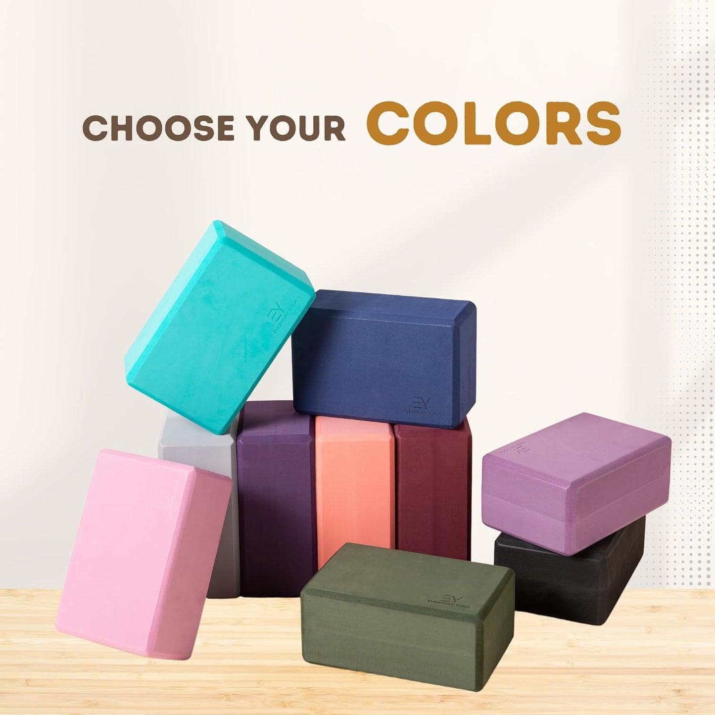Premium Foam Block - Non-Slip High-Density Yoga Block for Balance, Stability & Stretching, EVA Foam Support, Multi Colors (Single Block)