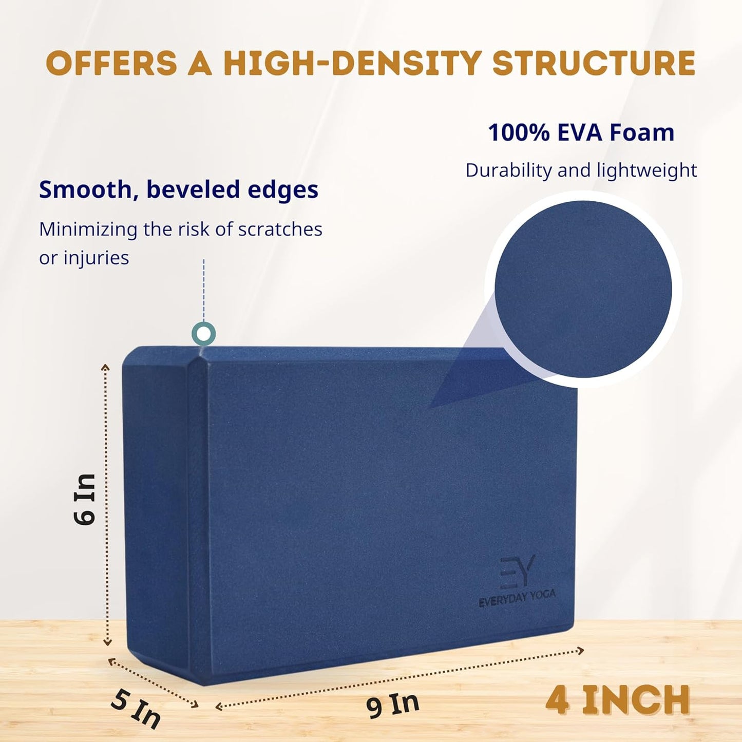 Premium Foam Block - Non-Slip High-Density Yoga Block for Balance, Stability & Stretching, EVA Foam Support, Multi Colors (Single Block)