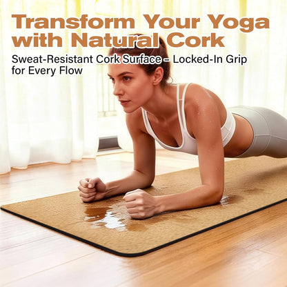 Foldable Cork Yoga Mat 72 * 24 in 4 mm Thick Sweat Resistant with Rubber Base Hot Yoga Mat with Storage Bag Lightweight Grip Mats for Travel and Pilates Fitness Home Workouts