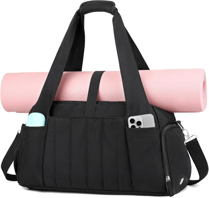 Marvolia Gym Bag for Women with Yoga Mat Holder, Sports Duffle Bag for Travel with Shoes Compartment, Tote Bag with Wet Pocket for Yoga Workout, Dance