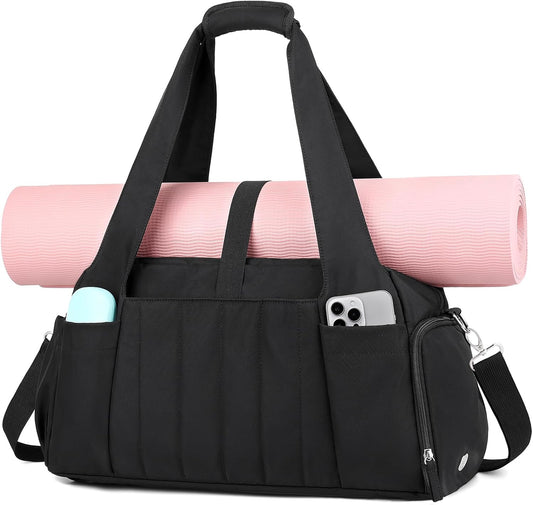Marvolia Gym Bag for Women with Yoga Mat Holder, Sports Duffle Bag for Travel with Shoes Compartment, Tote Bag with Wet Pocket for Yoga Workout, Dance