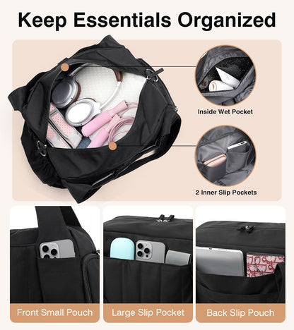 Marvolia Gym Bag for Women with Yoga Mat Holder, Sports Duffle Bag for Travel with Shoes Compartment, Tote Bag with Wet Pocket for Yoga Workout, Dance