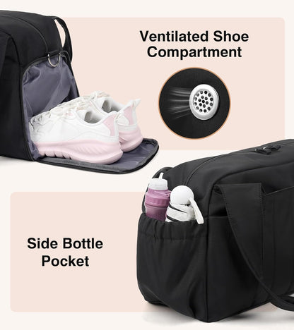 Marvolia Gym Bag for Women with Yoga Mat Holder, Sports Duffle Bag for Travel with Shoes Compartment, Tote Bag with Wet Pocket for Yoga Workout, Dance