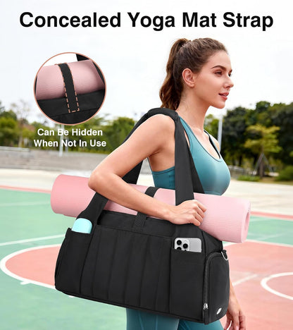 Marvolia Gym Bag for Women with Yoga Mat Holder, Sports Duffle Bag for Travel with Shoes Compartment, Tote Bag with Wet Pocket for Yoga Workout, Dance