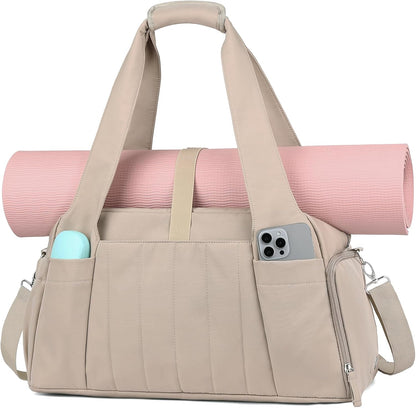 Marvolia Gym Bag for Women with Yoga Mat Holder, Sports Duffle Bag for Travel with Shoes Compartment, Tote Bag with Wet Pocket for Yoga Workout, Dance