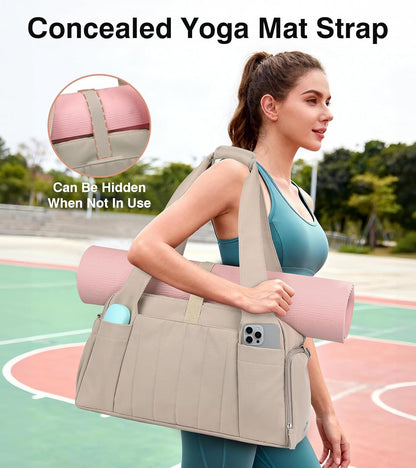 Marvolia Gym Bag for Women with Yoga Mat Holder, Sports Duffle Bag for Travel with Shoes Compartment, Tote Bag with Wet Pocket for Yoga Workout, Dance