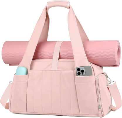 Marvolia Gym Bag for Women with Yoga Mat Holder, Sports Duffle Bag for Travel with Shoes Compartment, Tote Bag with Wet Pocket for Yoga Workout, Dance
