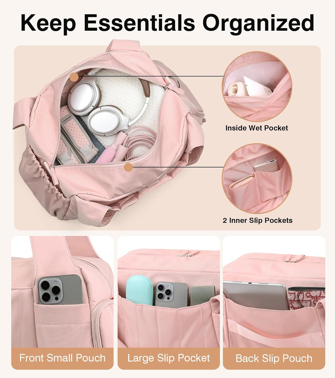 Marvolia Gym Bag for Women with Yoga Mat Holder, Sports Duffle Bag for Travel with Shoes Compartment, Tote Bag with Wet Pocket for Yoga Workout, Dance