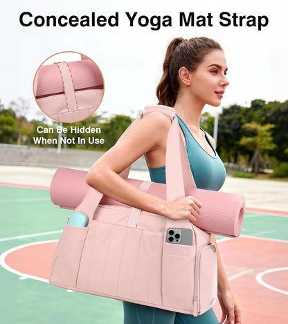 Marvolia Gym Bag for Women with Yoga Mat Holder, Sports Duffle Bag for Travel with Shoes Compartment, Tote Bag with Wet Pocket for Yoga Workout, Dance
