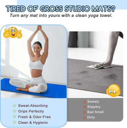 Yoga Mat Towel, Extra Thick (600GSM) Soft Hot Yoga Towel, Non-Slip and Sweat Absorbent for Hot Yoga, Bikram, Pilates, and Fitness, 72" x 27.5", Dual-Color, Grey/Blue
