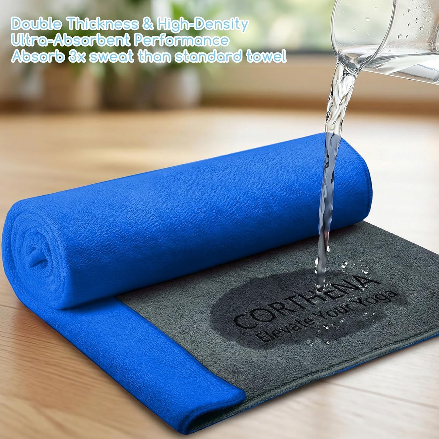 Yoga Mat Towel, Extra Thick (600GSM) Soft Hot Yoga Towel, Non-Slip and Sweat Absorbent for Hot Yoga, Bikram, Pilates, and Fitness, 72" x 27.5", Dual-Color, Grey/Blue