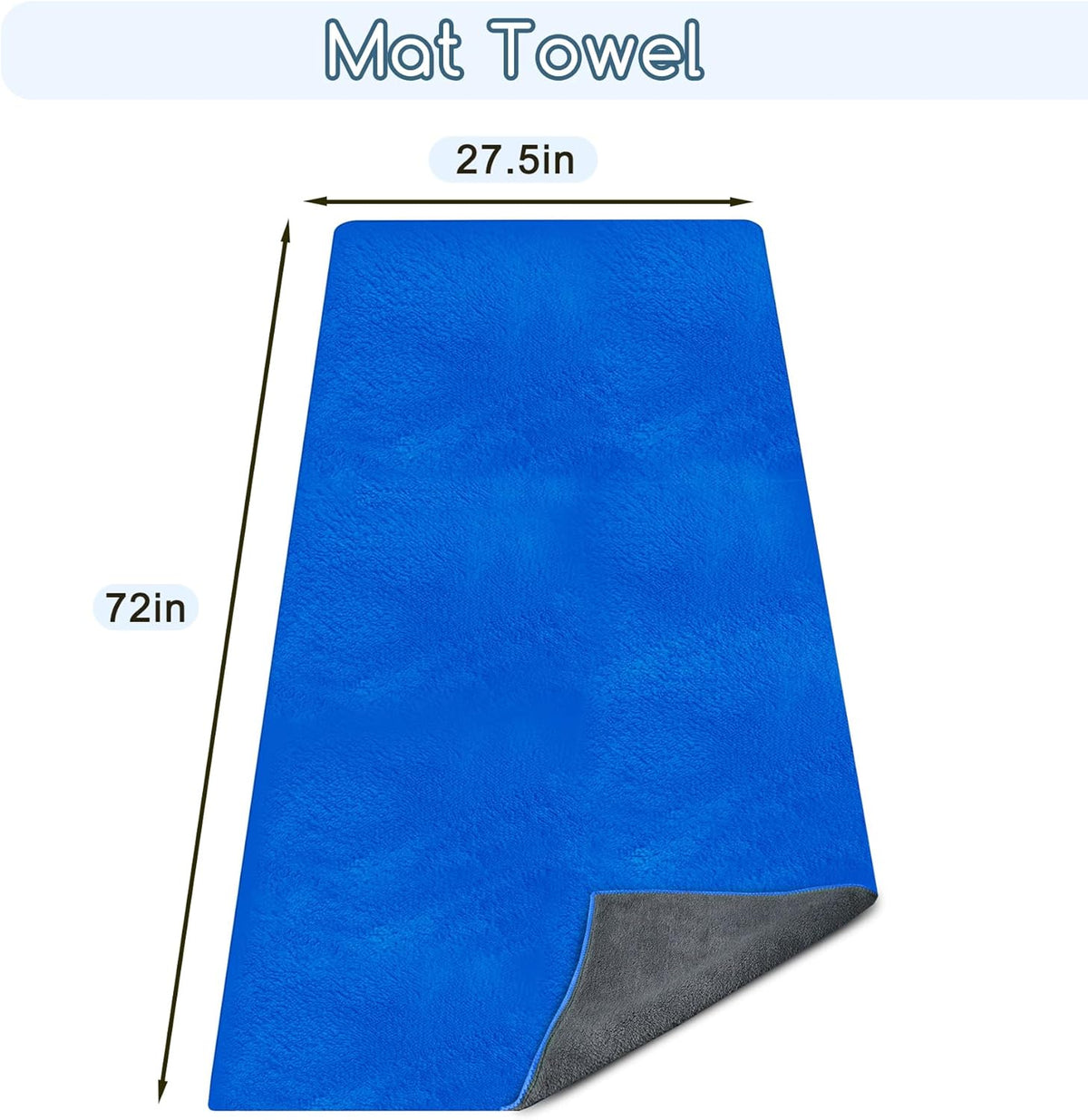Yoga Mat Towel, Extra Thick (600GSM) Soft Hot Yoga Towel, Non-Slip and Sweat Absorbent for Hot Yoga, Bikram, Pilates, and Fitness, 72" x 27.5", Dual-Color, Grey/Blue
