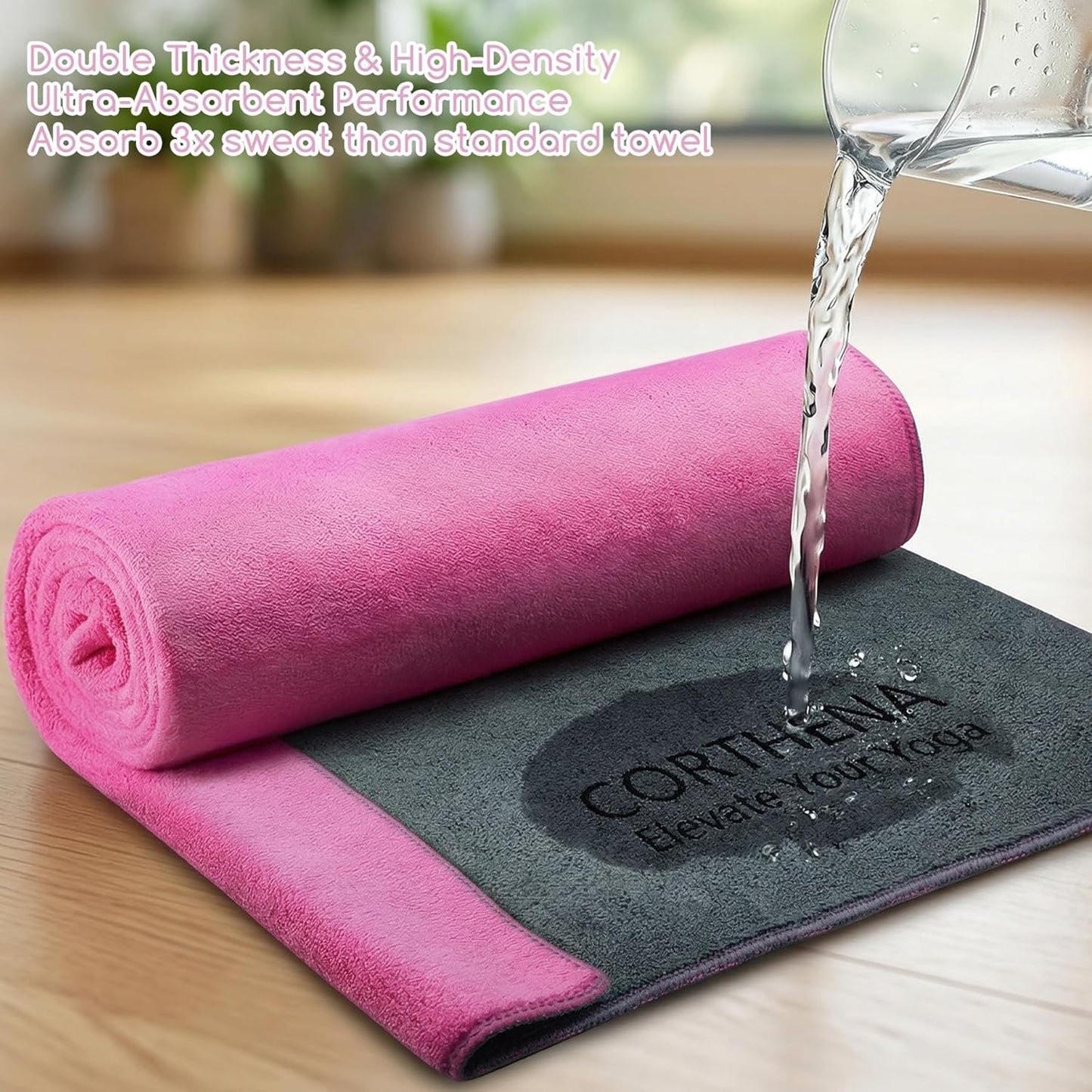 Yoga Mat Towel, Extra Thick (600GSM) Soft Hot Yoga Towel, Non-Slip and Sweat Absorbent for Hot Yoga, Bikram, Pilates, and Fitness, 72" x 27.5", Dual-Color, Grey/Blue