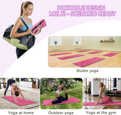 Yoga Mat Towel, Extra Thick (600GSM) Soft Hot Yoga Towel, Non-Slip and Sweat Absorbent for Hot Yoga, Bikram, Pilates, and Fitness, 72" x 27.5", Dual-Color, Grey/Blue