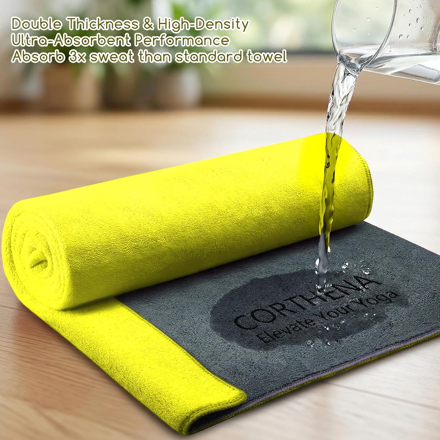 Yoga Mat Towel, Extra Thick (600GSM) Soft Hot Yoga Towel, Non-Slip and Sweat Absorbent for Hot Yoga, Bikram, Pilates, and Fitness, 72" x 27.5", Dual-Color, Grey/Blue