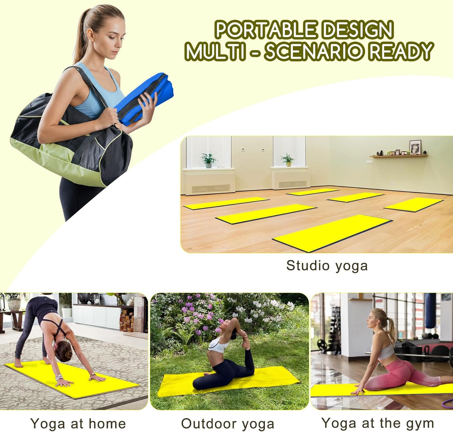 Yoga Mat Towel, Extra Thick (600GSM) Soft Hot Yoga Towel, Non-Slip and Sweat Absorbent for Hot Yoga, Bikram, Pilates, and Fitness, 72" x 27.5", Dual-Color, Grey/Blue