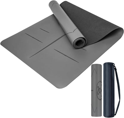 Natural Rubber Yoga Mat - Non Slip Non Toxic - 5mm Thick Yoga Mat for Hot Yoga/Pilates - Extra Large 26.8’’ with Alignment Guide - Sweat Proof - with Carrying Bag