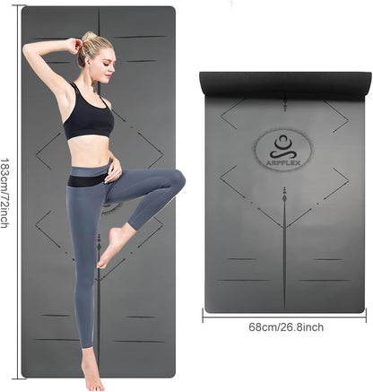 Natural Rubber Yoga Mat - Non Slip Non Toxic - 5mm Thick Yoga Mat for Hot Yoga/Pilates - Extra Large 26.8’’ with Alignment Guide - Sweat Proof - with Carrying Bag