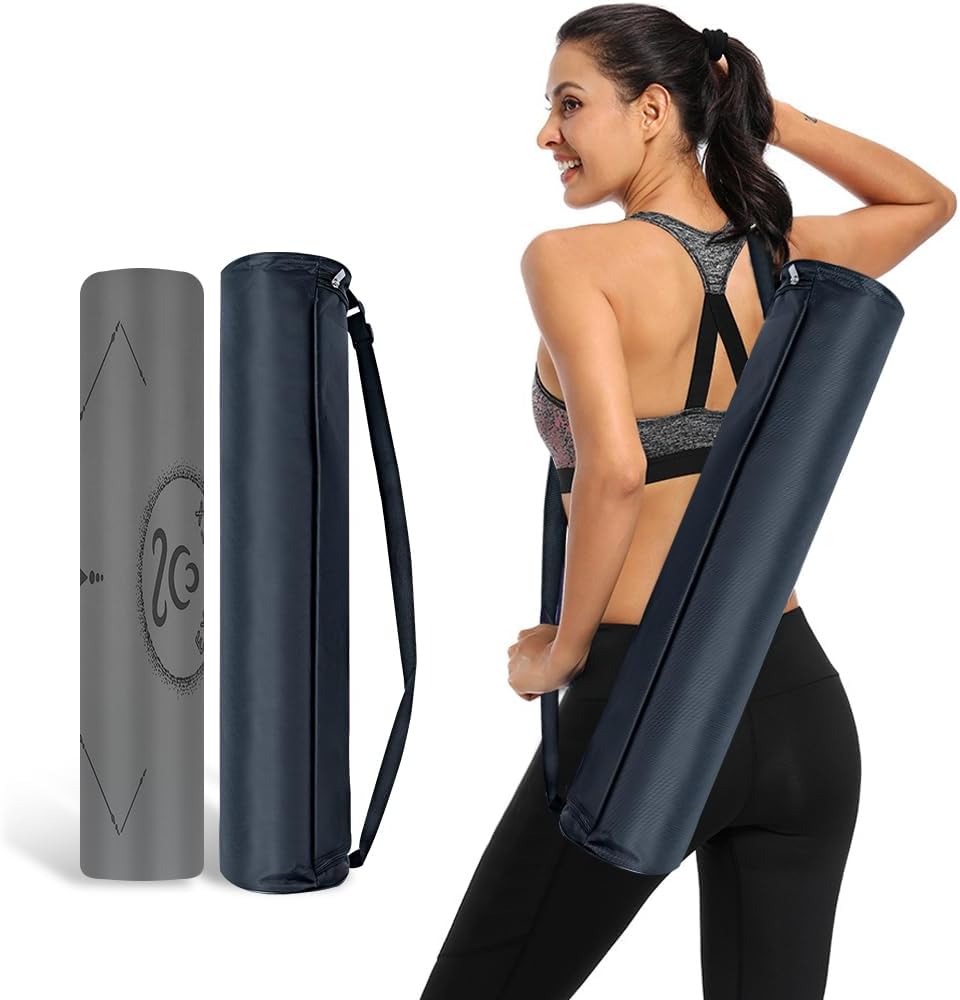 Natural Rubber Yoga Mat - Non Slip Non Toxic - 5mm Thick Yoga Mat for Hot Yoga/Pilates - Extra Large 26.8’’ with Alignment Guide - Sweat Proof - with Carrying Bag