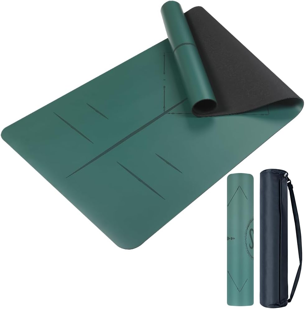 Natural Rubber Yoga Mat - Non Slip Non Toxic - 5mm Thick Yoga Mat for Hot Yoga/Pilates - Extra Large 26.8’’ with Alignment Guide - Sweat Proof - with Carrying Bag