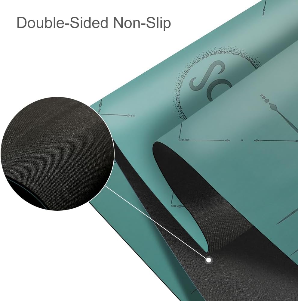 Natural Rubber Yoga Mat - Non Slip Non Toxic - 5mm Thick Yoga Mat for Hot Yoga/Pilates - Extra Large 26.8’’ with Alignment Guide - Sweat Proof - with Carrying Bag