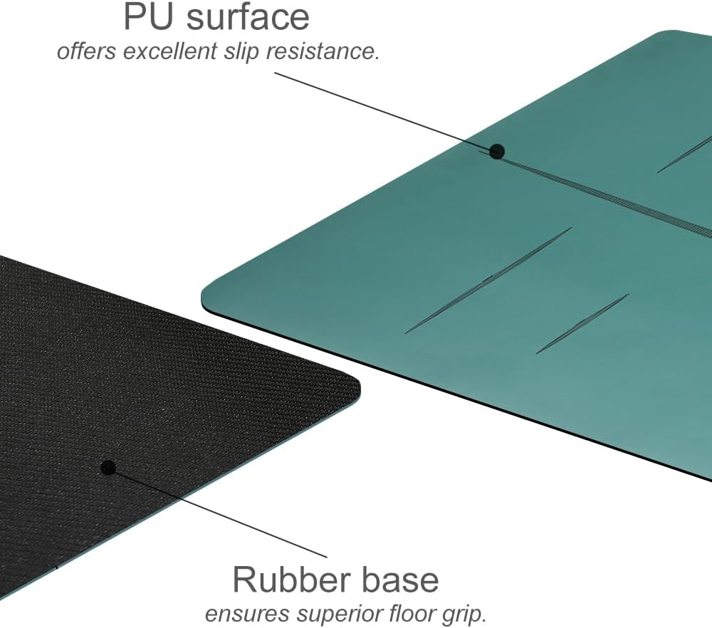 Natural Rubber Yoga Mat - Non Slip Non Toxic - 5mm Thick Yoga Mat for Hot Yoga/Pilates - Extra Large 26.8’’ with Alignment Guide - Sweat Proof - with Carrying Bag