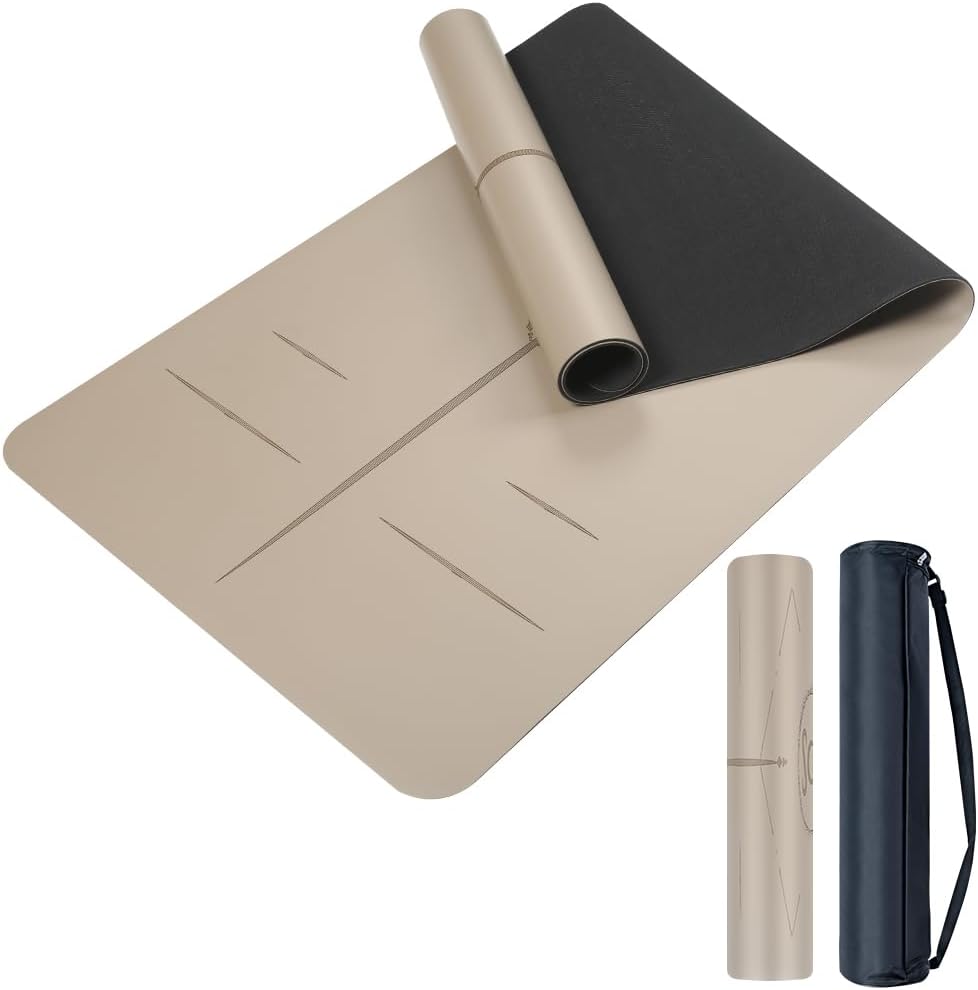 Natural Rubber Yoga Mat - Non Slip Non Toxic - 5mm Thick Yoga Mat for Hot Yoga/Pilates - Extra Large 26.8’’ with Alignment Guide - Sweat Proof - with Carrying Bag