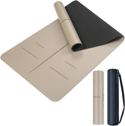 Natural Rubber Yoga Mat - Non Slip Non Toxic - 5mm Thick Yoga Mat for Hot Yoga/Pilates - Extra Large 26.8’’ with Alignment Guide - Sweat Proof - with Carrying Bag