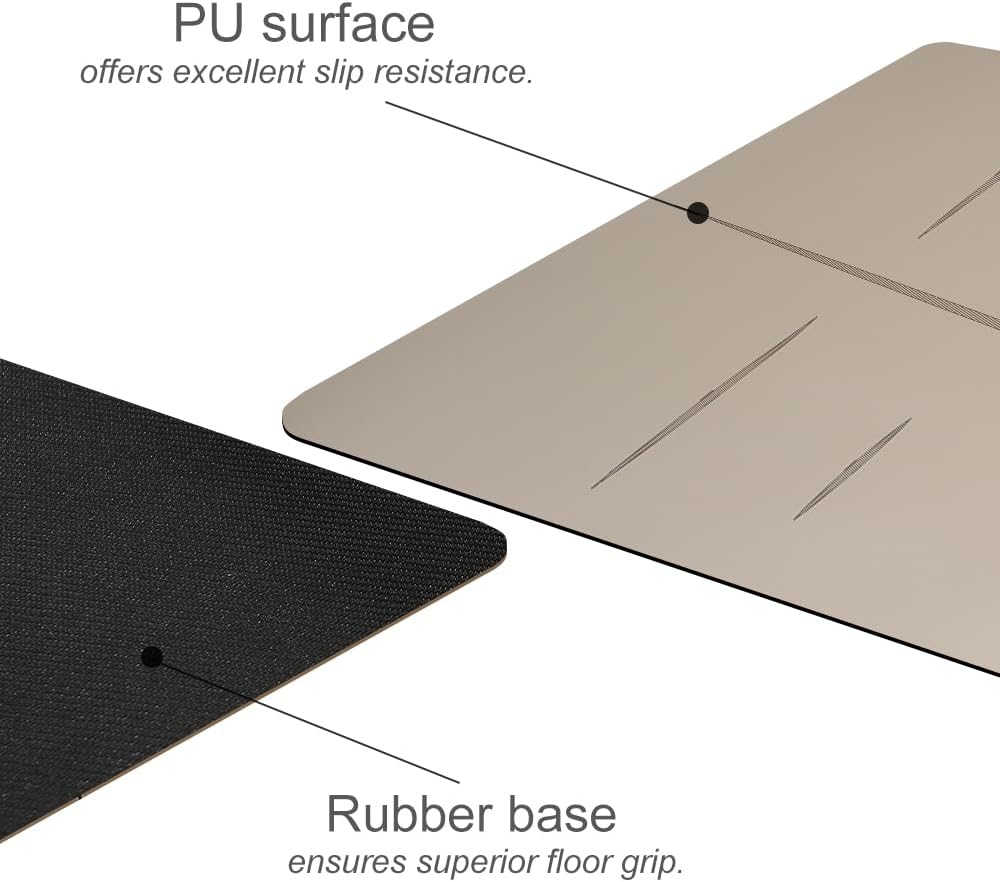 Natural Rubber Yoga Mat - Non Slip Non Toxic - 5mm Thick Yoga Mat for Hot Yoga/Pilates - Extra Large 26.8’’ with Alignment Guide - Sweat Proof - with Carrying Bag