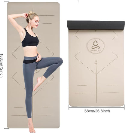 Natural Rubber Yoga Mat - Non Slip Non Toxic - 5mm Thick Yoga Mat for Hot Yoga/Pilates - Extra Large 26.8’’ with Alignment Guide - Sweat Proof - with Carrying Bag