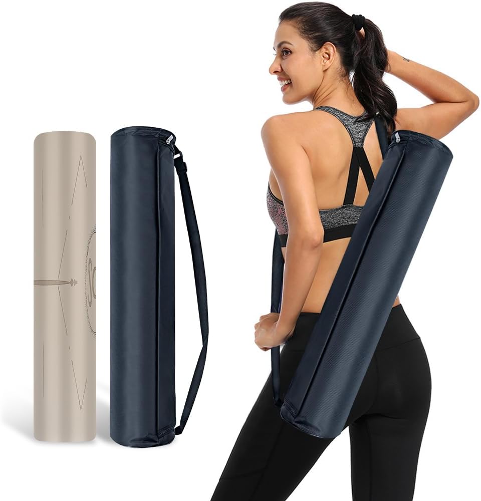 Natural Rubber Yoga Mat - Non Slip Non Toxic - 5mm Thick Yoga Mat for Hot Yoga/Pilates - Extra Large 26.8’’ with Alignment Guide - Sweat Proof - with Carrying Bag