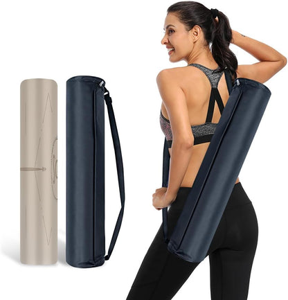 Natural Rubber Yoga Mat - Non Slip Non Toxic - 5mm Thick Yoga Mat for Hot Yoga/Pilates - Extra Large 26.8’’ with Alignment Guide - Sweat Proof - with Carrying Bag