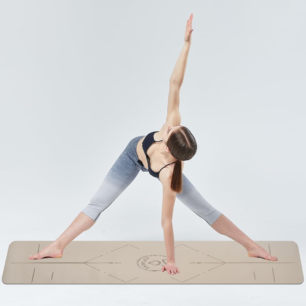 Natural Rubber Yoga Mat - Non Slip Non Toxic - 5mm Thick Yoga Mat for Hot Yoga/Pilates - Extra Large 26.8’’ with Alignment Guide - Sweat Proof - with Carrying Bag