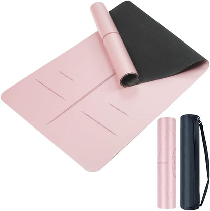 Natural Rubber Yoga Mat - Non Slip Non Toxic - 5mm Thick Yoga Mat for Hot Yoga/Pilates - Extra Large 26.8’’ with Alignment Guide - Sweat Proof - with Carrying Bag