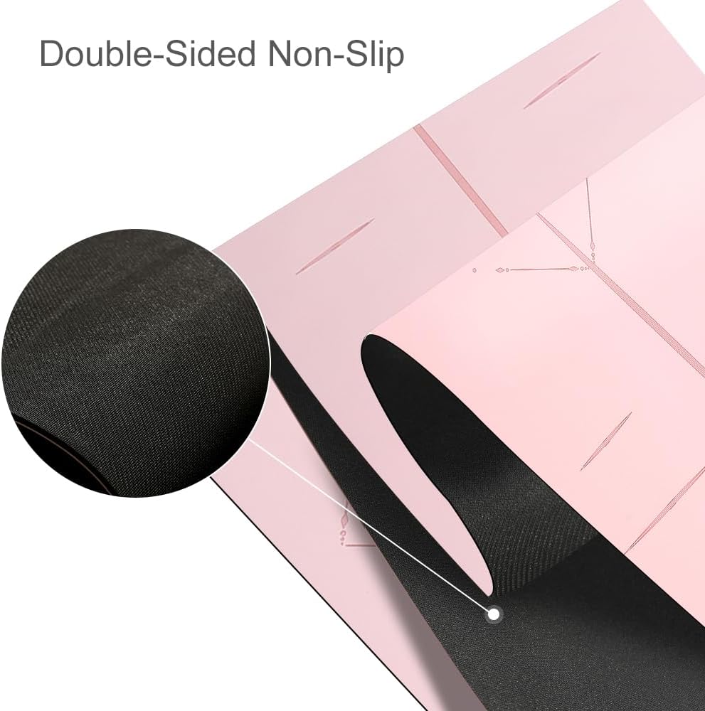 Natural Rubber Yoga Mat - Non Slip Non Toxic - 5mm Thick Yoga Mat for Hot Yoga/Pilates - Extra Large 26.8’’ with Alignment Guide - Sweat Proof - with Carrying Bag