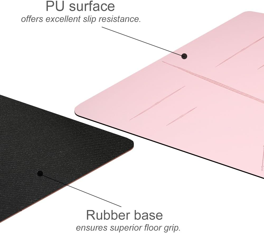 Natural Rubber Yoga Mat - Non Slip Non Toxic - 5mm Thick Yoga Mat for Hot Yoga/Pilates - Extra Large 26.8’’ with Alignment Guide - Sweat Proof - with Carrying Bag