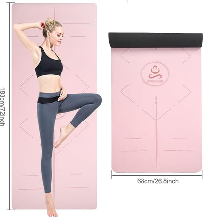 Natural Rubber Yoga Mat - Non Slip Non Toxic - 5mm Thick Yoga Mat for Hot Yoga/Pilates - Extra Large 26.8’’ with Alignment Guide - Sweat Proof - with Carrying Bag