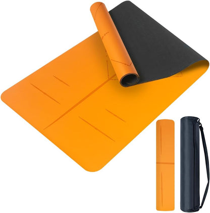 Natural Rubber Yoga Mat - Non Slip Non Toxic - 5mm Thick Yoga Mat for Hot Yoga/Pilates - Extra Large 26.8’’ with Alignment Guide - Sweat Proof - with Carrying Bag