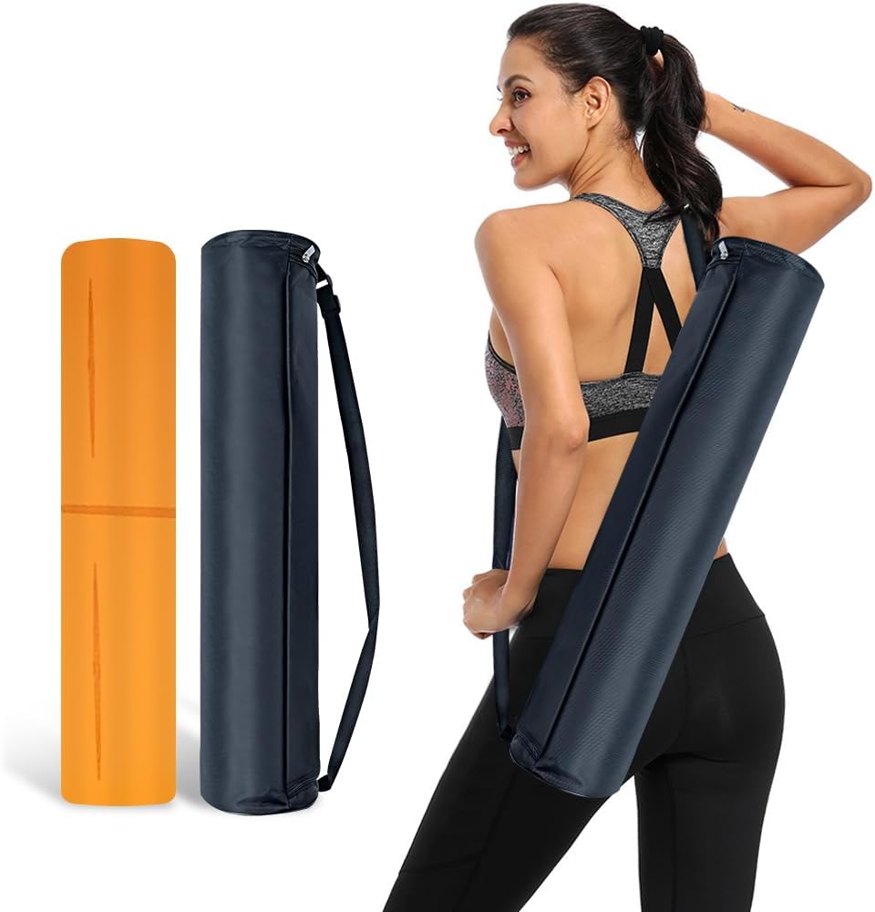 Natural Rubber Yoga Mat - Non Slip Non Toxic - 5mm Thick Yoga Mat for Hot Yoga/Pilates - Extra Large 26.8’’ with Alignment Guide - Sweat Proof - with Carrying Bag