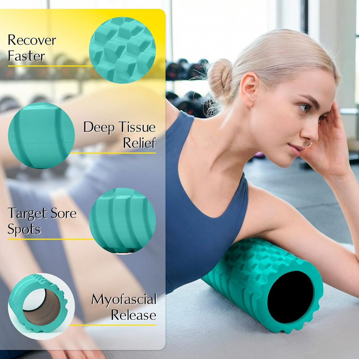 Foam Roller for Deep Tissue Massager High Density Massage Roller | Roller for Muscle Recovery, Relieves Tight, Sore Muscles & Kinks, Improves Mobility & Circulation - Targets Key Body Parts