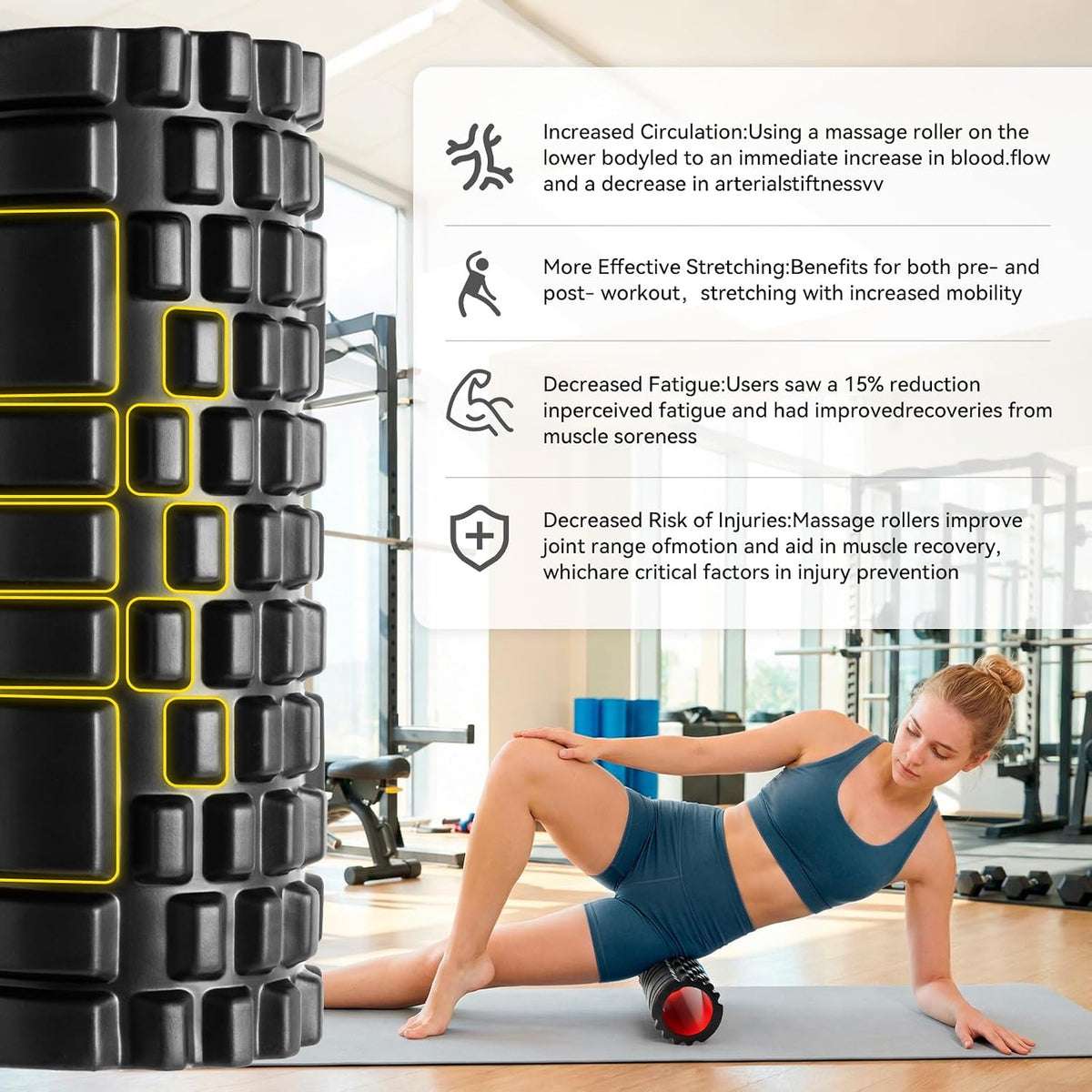 Foam Roller for Deep Tissue Massager High Density Massage Roller | Roller for Muscle Recovery, Relieves Tight, Sore Muscles & Kinks, Improves Mobility & Circulation - Targets Key Body Parts