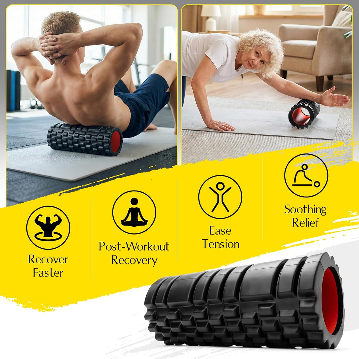 Foam Roller for Deep Tissue Massager High Density Massage Roller | Roller for Muscle Recovery, Relieves Tight, Sore Muscles & Kinks, Improves Mobility & Circulation - Targets Key Body Parts